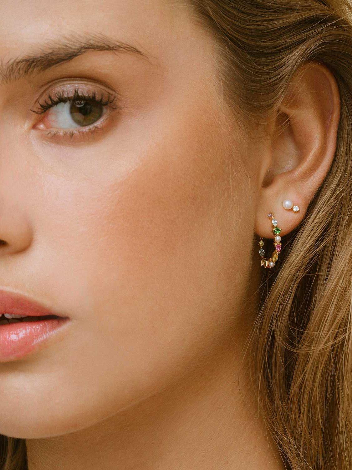 Product image 3 of 3, which shows Sif Jakobs Jewellery Adria Tre Piccolo Freshwater Pearl & Cubic Zirconia Stud Earrings, Gold/White