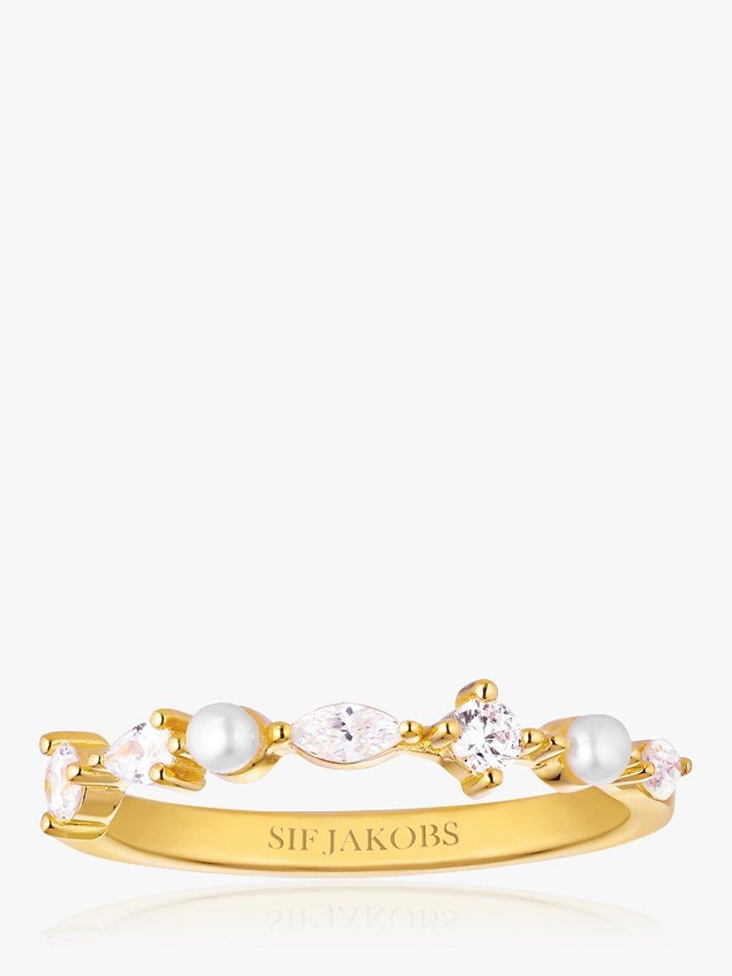 Product image 1 of 1, which shows Sif Jakobs Jewellery Adria Piccolo Freshwater Pearl & Cubic Zirconia Mix Ring, Gold, L