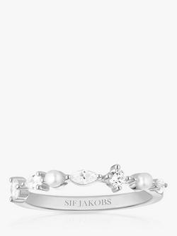 Sif Jakobs Jewellery Adria Piccolo Freshwater Pearl & Cubic Zirconia Mix Ring, Silver, Silver