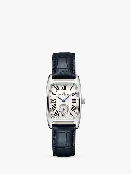 Hamilton H13421611 Men's American Classic Boulton Small Second Leather Strap Watch, Blue/White, Blue/White