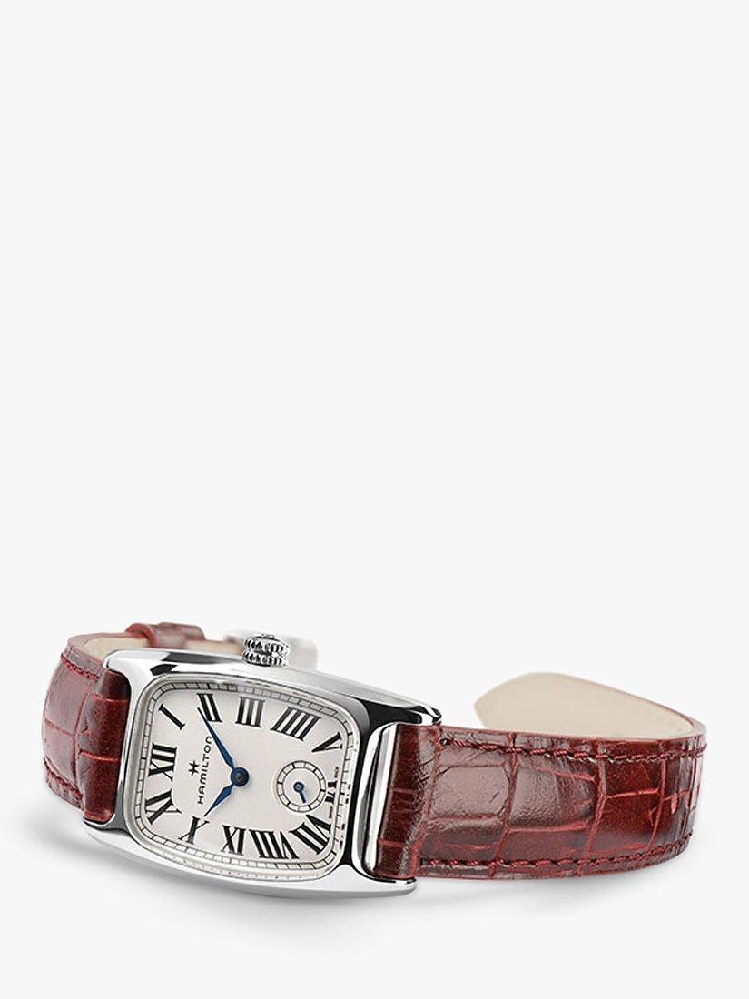 Product image 3 of 4, which shows Hamilton H13321811 Women's American Classic Boulton Small Second Leather Strap Watch, Dark Red/White