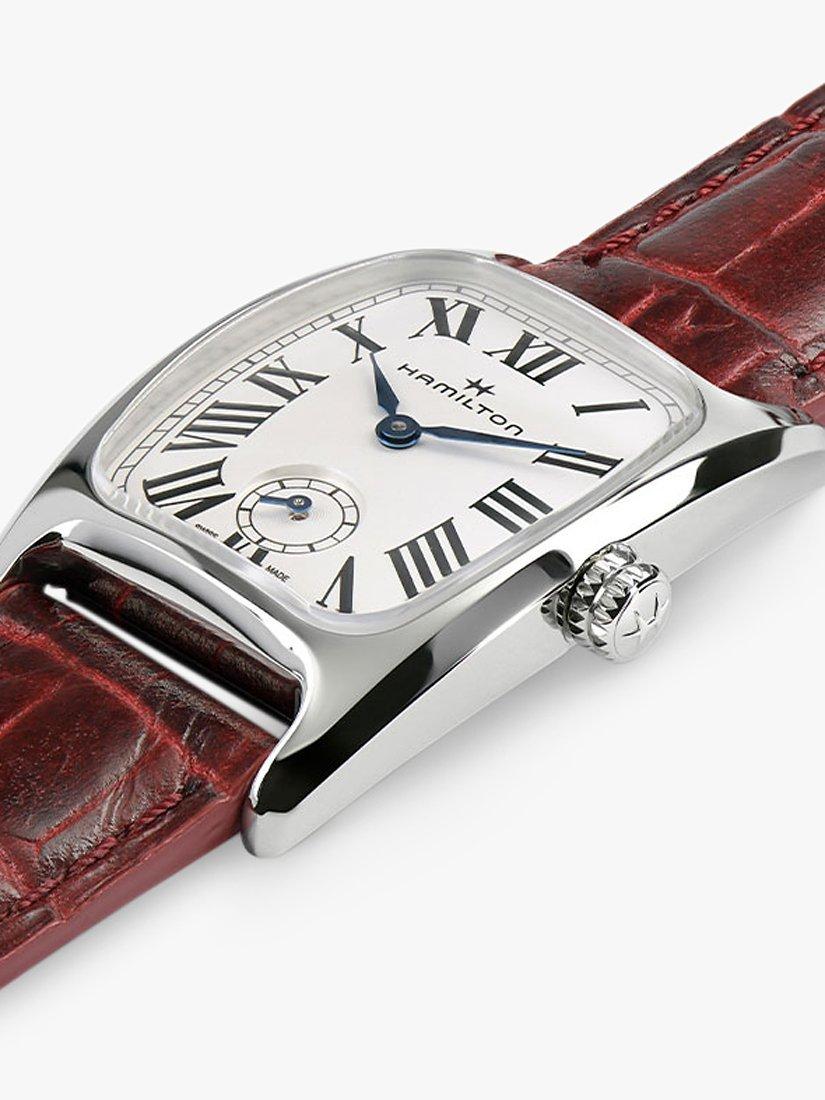 Product image 4 of 4, which shows Hamilton H13321811 Women's American Classic Boulton Small Second Leather Strap Watch, Dark Red/White