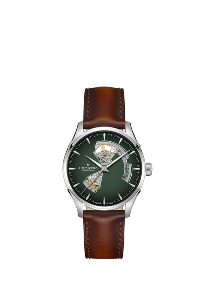 Hamilton H32675560 Men's Jazz Master Automatic Heartbeat Leather Strap Watch, Brown/Green, Brown/Green