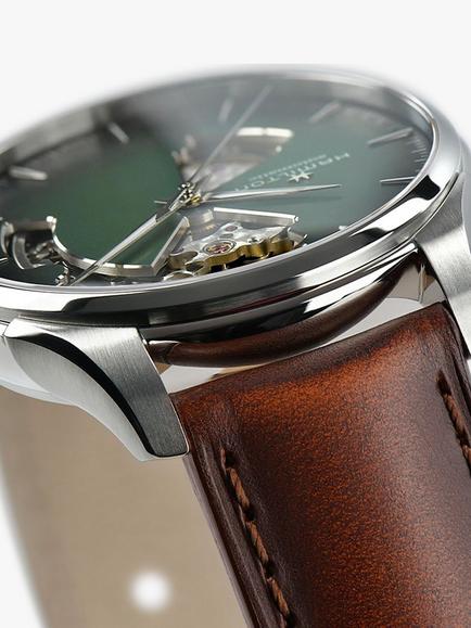 Hamilton H32675560 Men's Jazz Master Automatic Heartbeat Leather Strap Watch, Brown/Green - view 2, Brown/Green