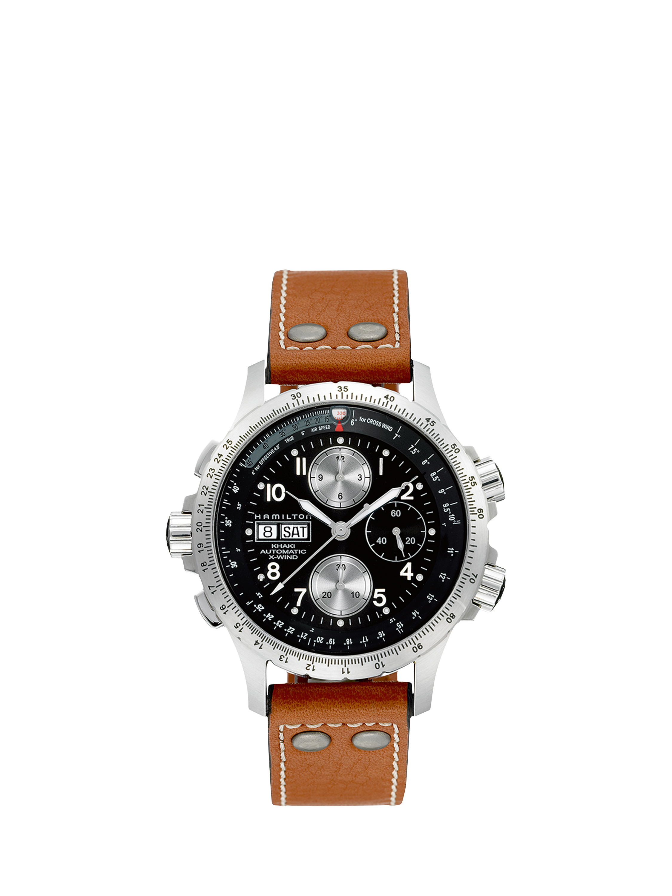 Hamilton H77616533 Men's Khaki X-Wind Day Date Chronograph Leather Strap Watch, Tan/Black