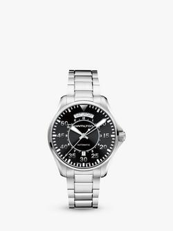 Hamilton H64615135 Men's Khaki Aviation Pilot Day Date Automatic Bracelet Strap Watch, Silver/Black Cloned@16102022-001050, Silver/Black