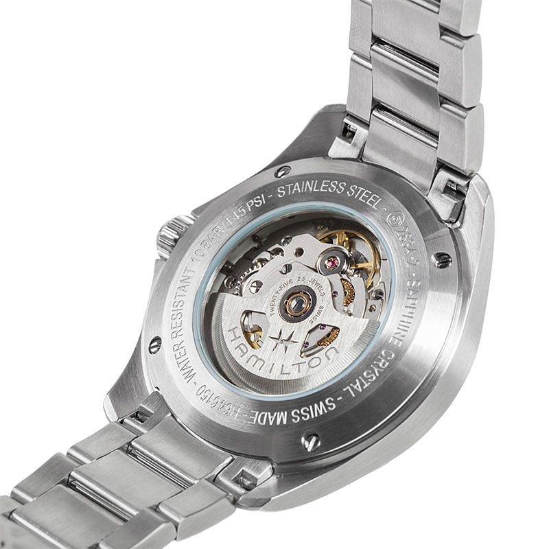 Product image 5 of 6, which shows Hamilton H64615135 Men's Khaki Aviation Pilot Day Date Automatic Bracelet Strap Watch, Silver/Black