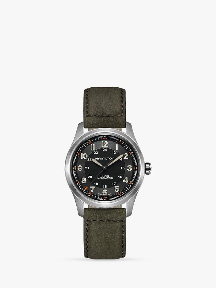 Product image 1 of 4, which shows Hamilton H70205830 Men's Khaki Field Titanium Automatic Leather Strap Watch, Brown/Black