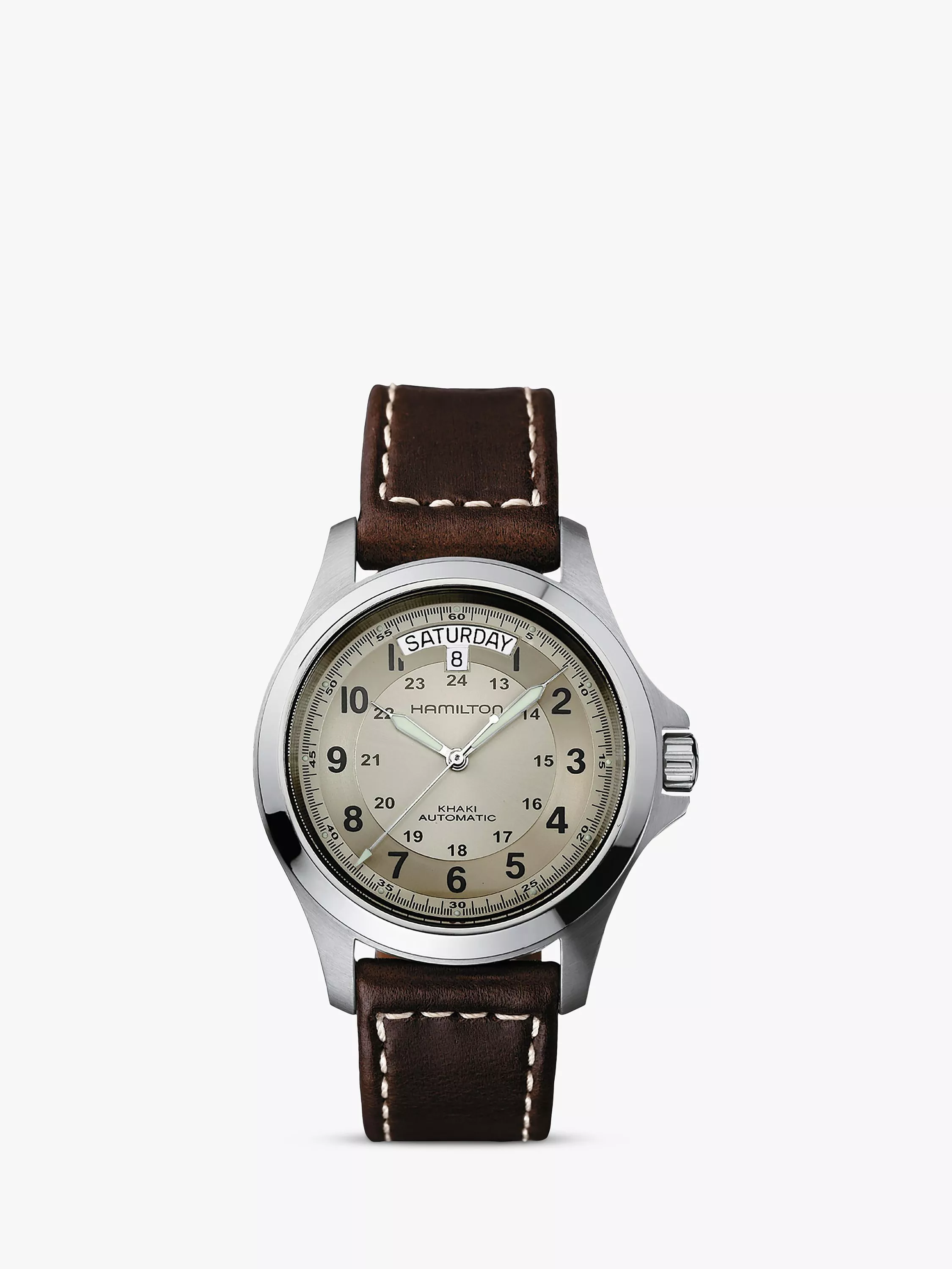 Hamilton H64455523 Men s Khaki Field King Automatic Day Date Leather Strap Watch Brown Sand