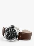 Hamilton H64455533 Men's Khaki Field King Automatic Day Date Leather Strap Watch, Brown/Black