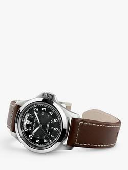 Hamilton H64455533 Men's Khaki Field King Automatic Day Date Leather Strap Watch, Brown/Black - view 2, Brown/Black