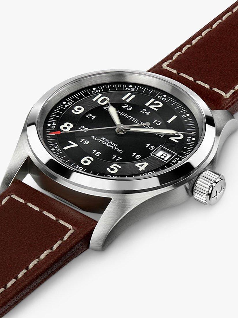 Product image 3 of 3, which shows Hamilton H70455533 Men's Khaki Field Automatic Date Leather Strap Watch, Brown/Black