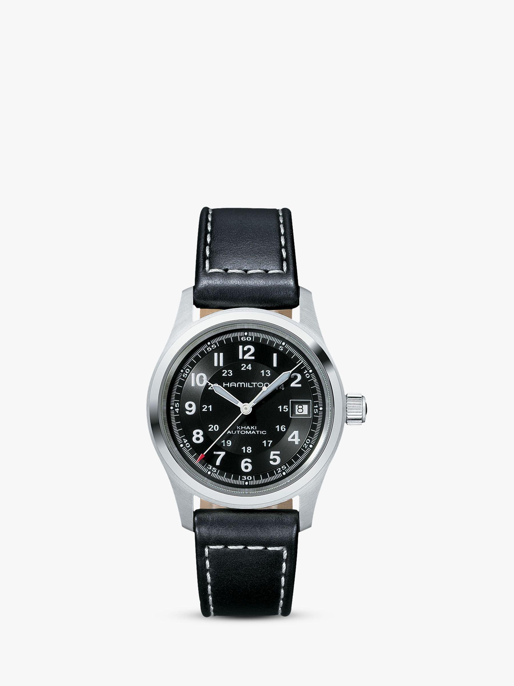 Hamilton H70455733 Men s Khaki Field Automatic Date Leather Strap Watch Black