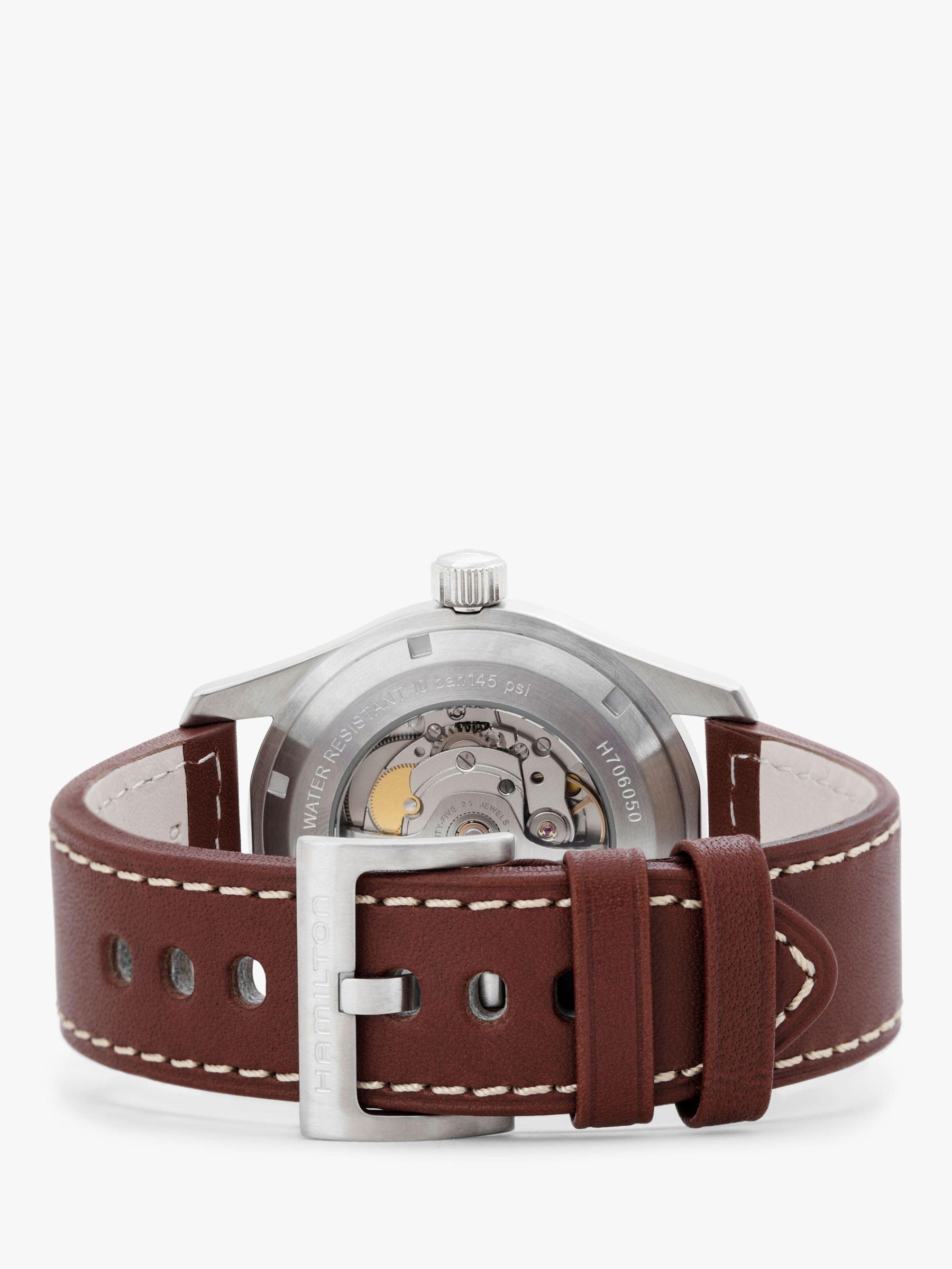 Product image 5 of 8, which shows Hamilton H70555533 Men's Khaki Field Automatic Date Leather Strap Watch, Dark Brown/Black