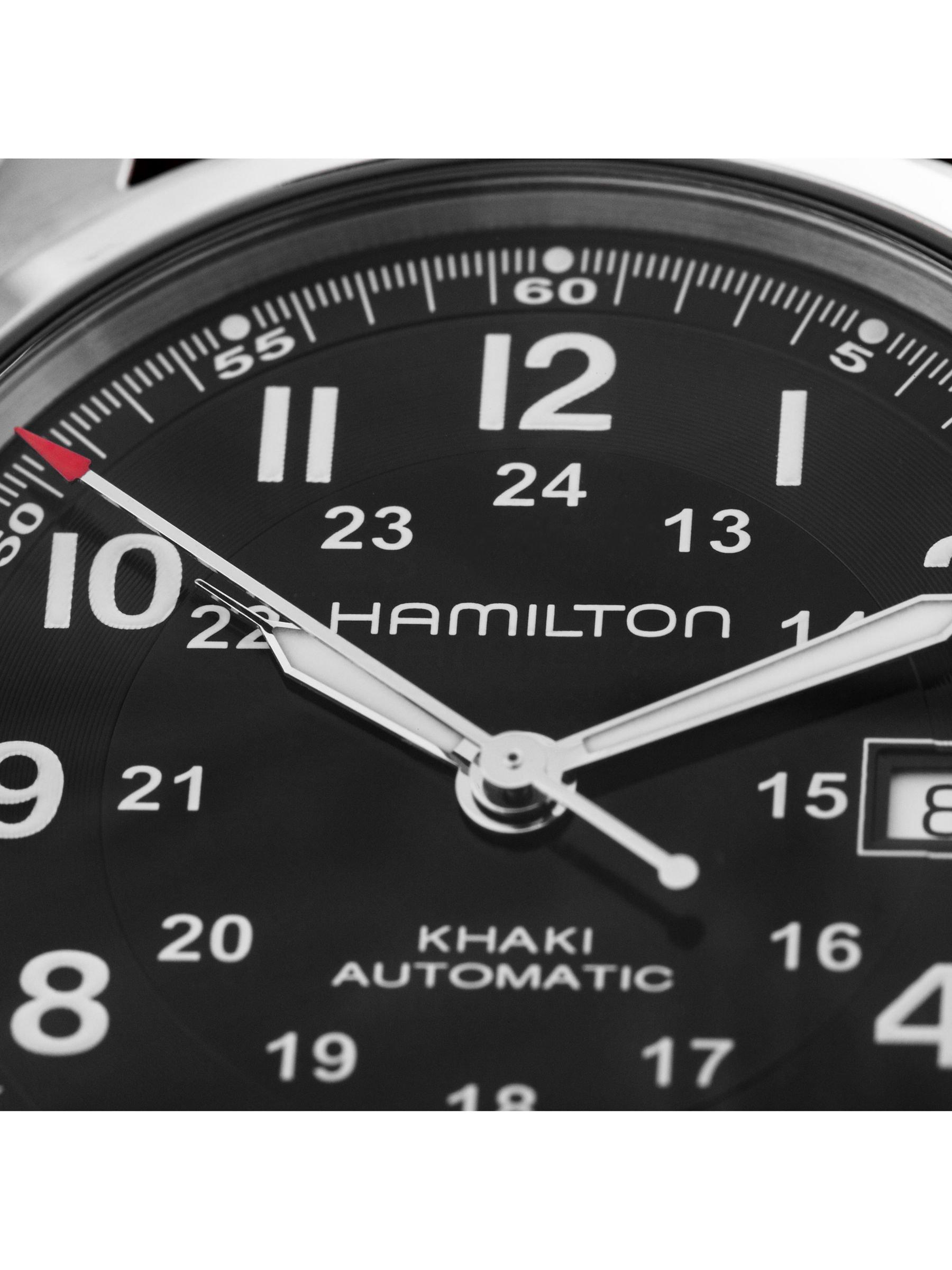 Product image 6 of 8, which shows Hamilton H70555533 Men's Khaki Field Automatic Date Leather Strap Watch, Dark Brown/Black
