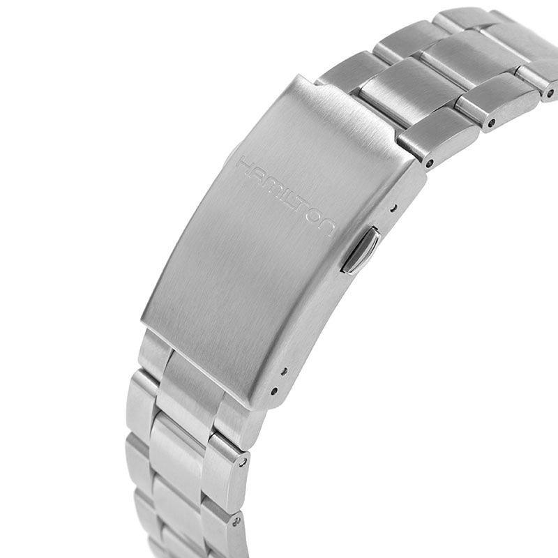 Product image 6 of 6, which shows Hamilton H64455133 Men's Khaki Field King Automatic Day Date Bracelet Strap Watch, Silver/Black
