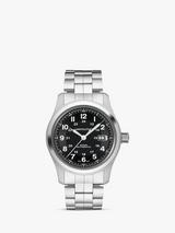 Hamilton H70455133 Men s Khaki Field Automatic Date Bracelet Strap Watch Silver Black