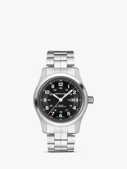 Hamilton H70515137 Men's Khaki Field Automatic Date Bracelet Strap Watch, Silver/Black, Silver/Black