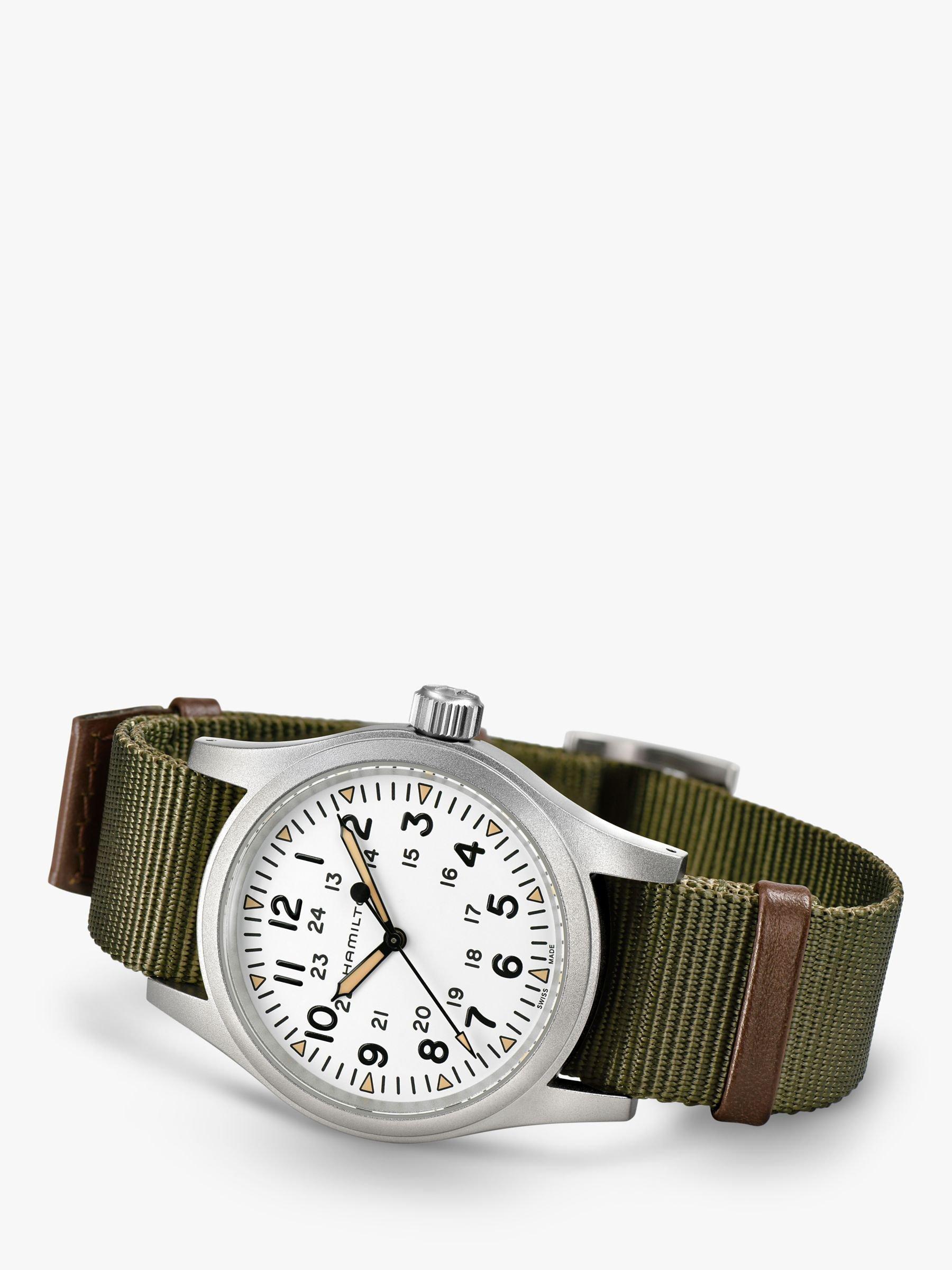 Product image 2 of 2, which shows Hamilton H69439411 Men's Khaki Field Mechanical Nato Fabric Strap Watch, Green/White