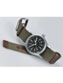 Hamilton H69439931 Men's Khaki Field Mechanical Date Nato Fabric Strap Watch, Green/Black - view 2, Green/Black