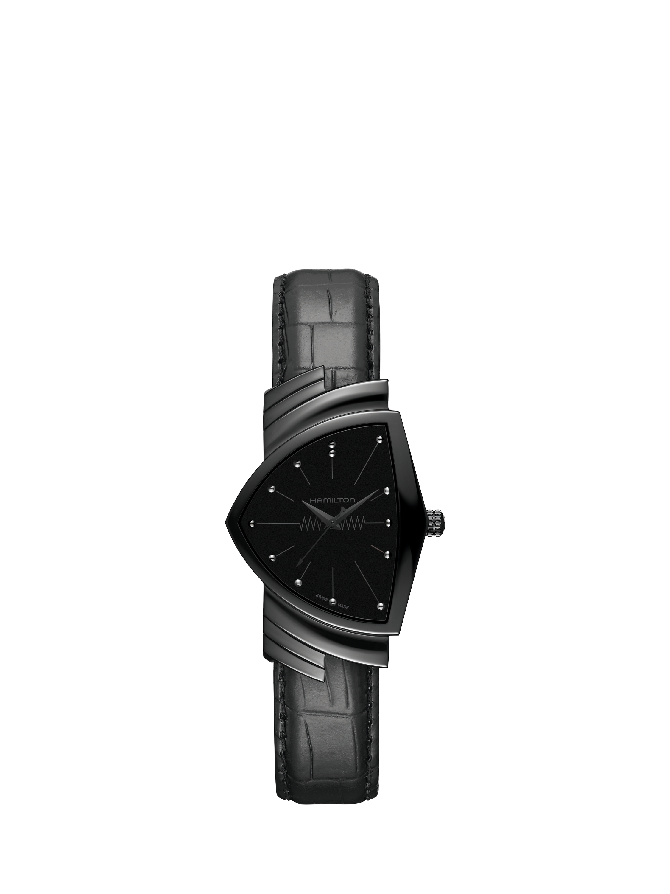 Hamilton H24401731 Men's Ventura Triangular Leather Strap Watch, Black