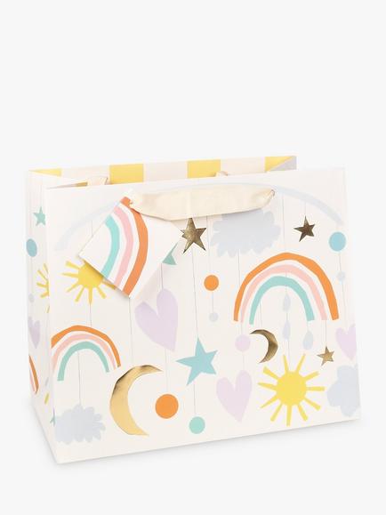Caroline Gardner Rainbow New Baby Medium Landscape Gift Bag, Multi
