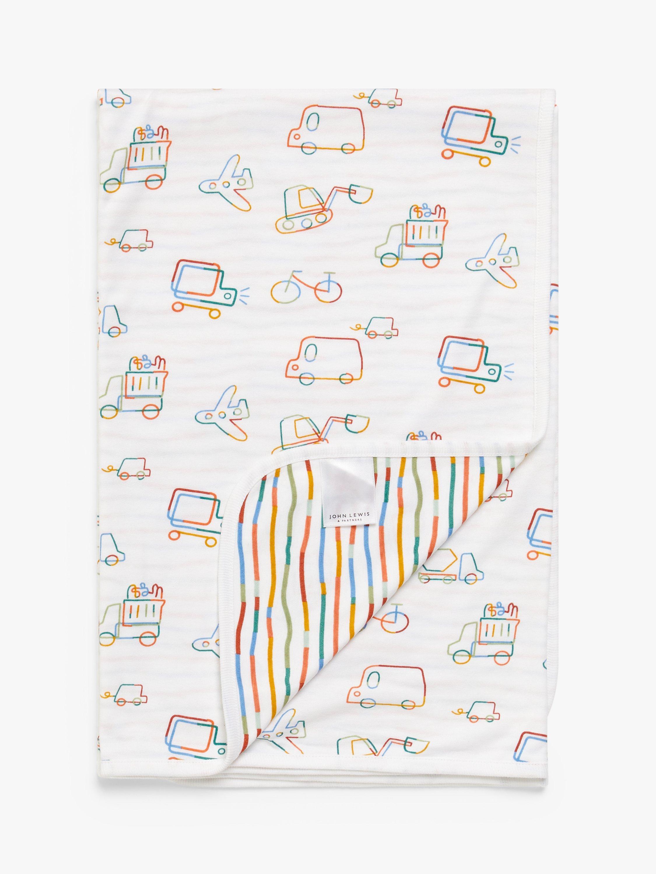 John Lewis Transport Reversible Jersey Blanket, 80 x 80cm