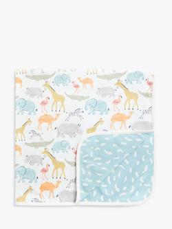 John Lewis Safari Animals Reversible Jersey Blanket, 80 x 80cm, Grey