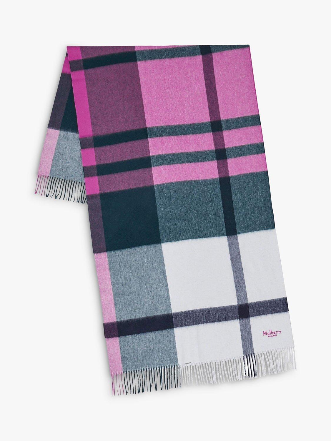 Mulberry Large Check Lambswool Scarf, Cream/Multi