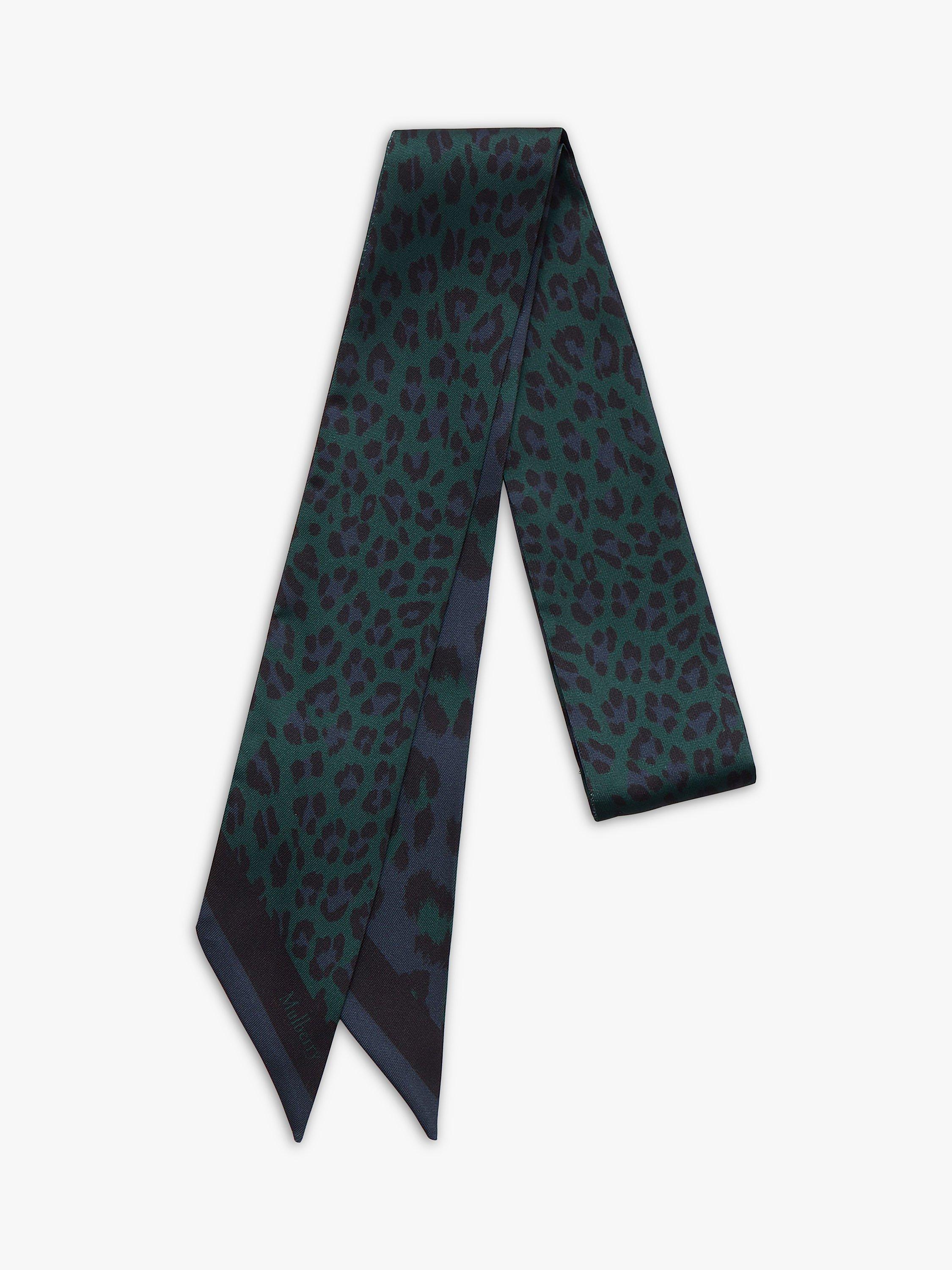 Mulberry Leopard Skinny Recycled Scarf, Mulberry Green & Black