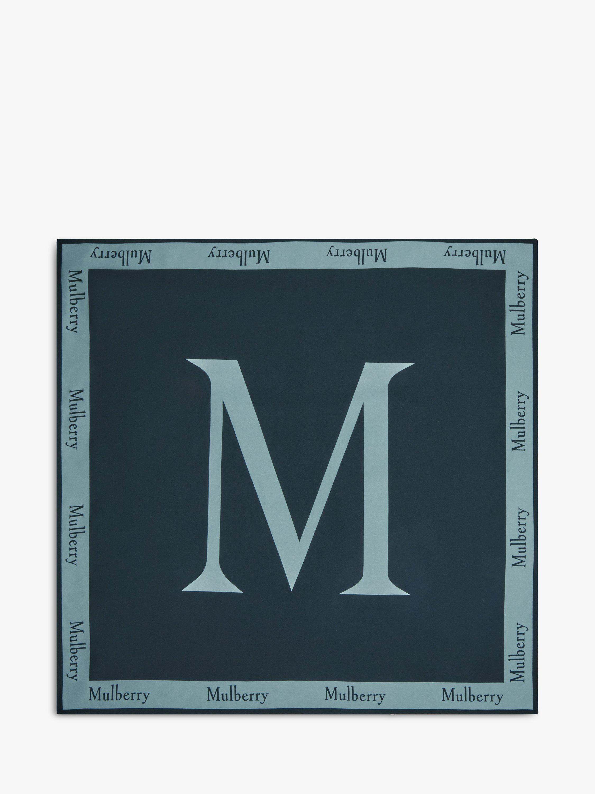 Mulberry Organic Silk Twill Large Letter Square Scarf, Mulberry Green/Acrylic Green