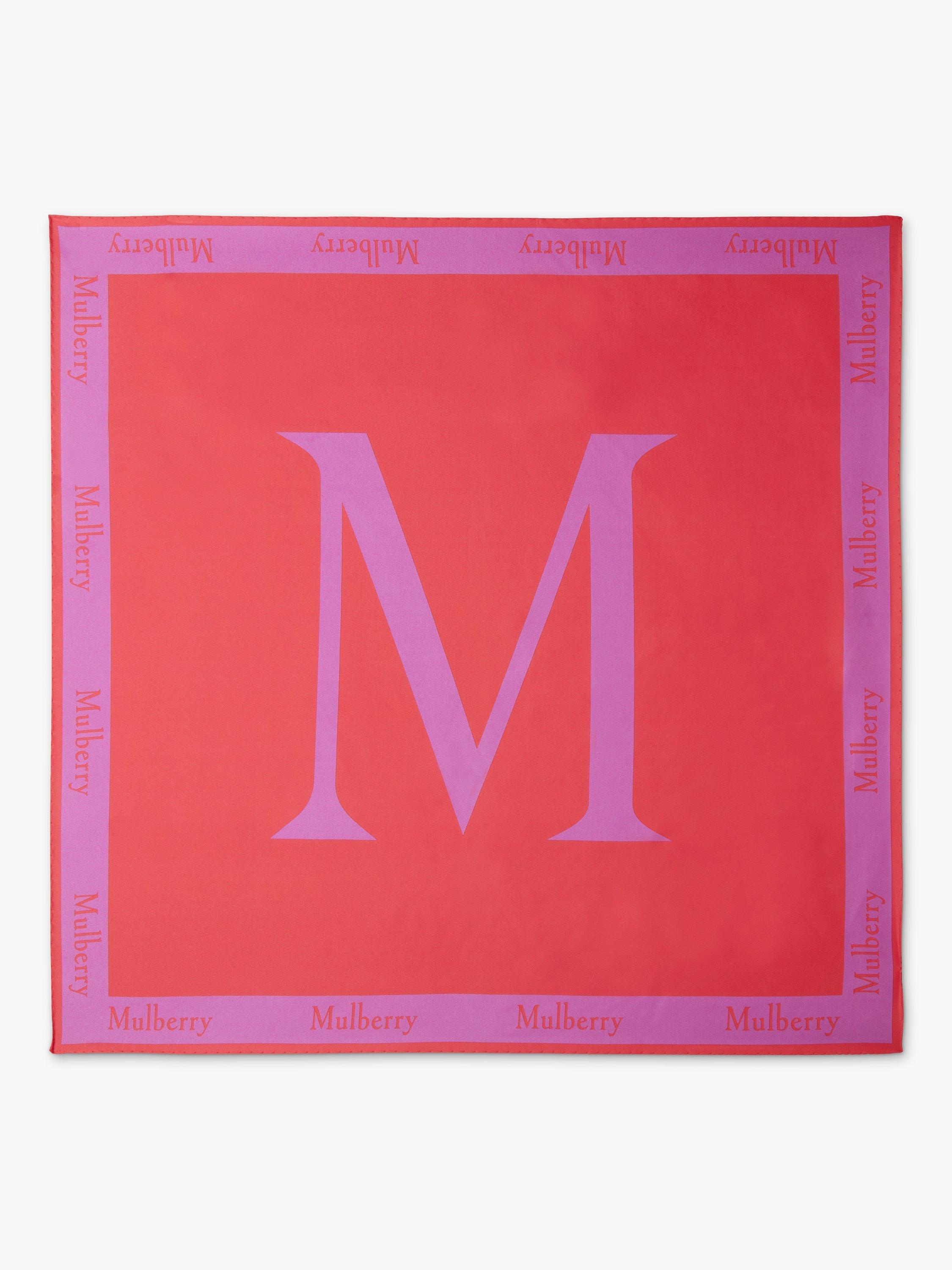 Mulberry Organic Silk Twill Large Letter Square Scarf, Lancaster Red & Mulberry Pink