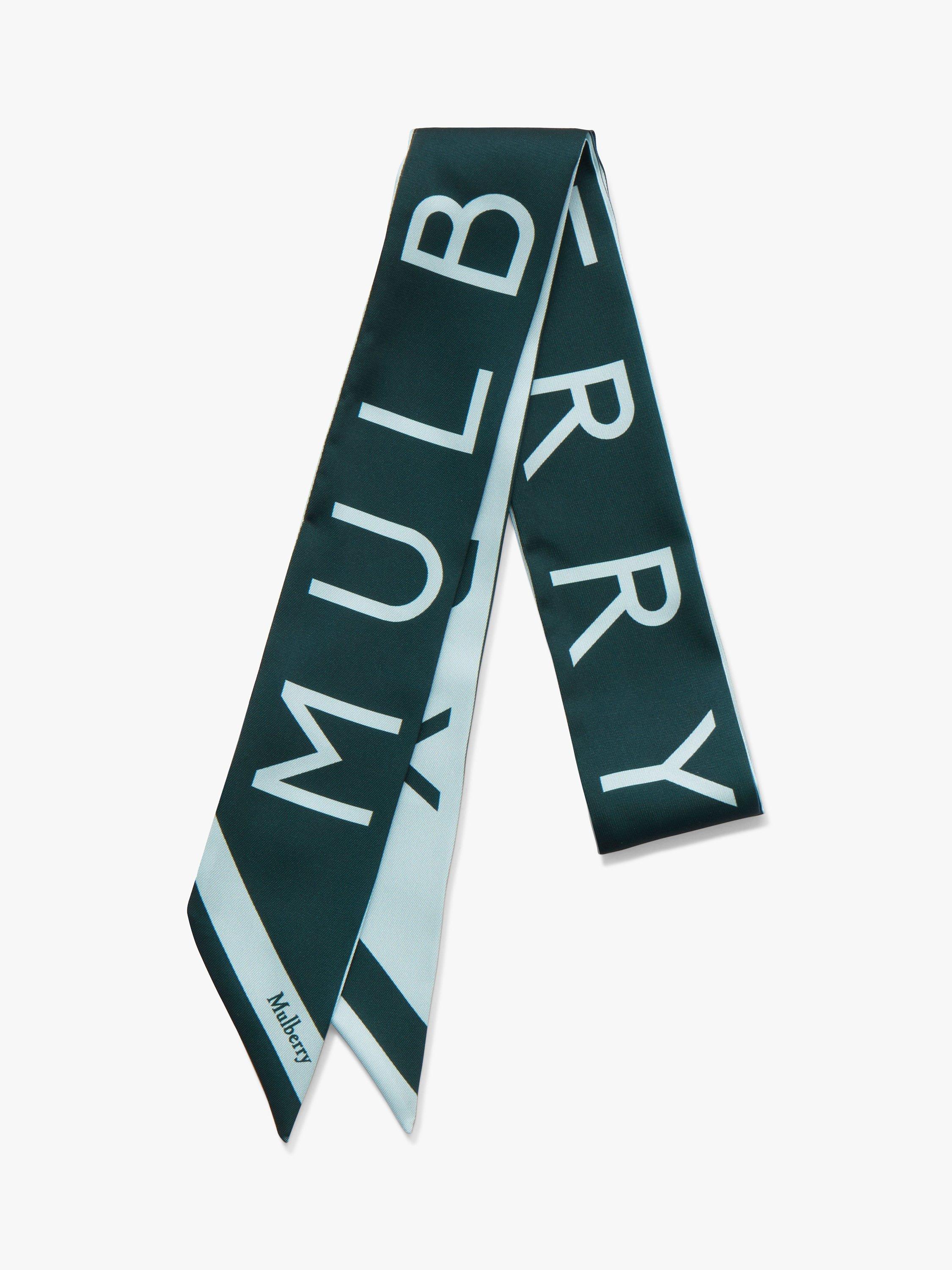 Mulberry Logo Skinny Recycled Scarf, Mulberry Green & Acrylic Green