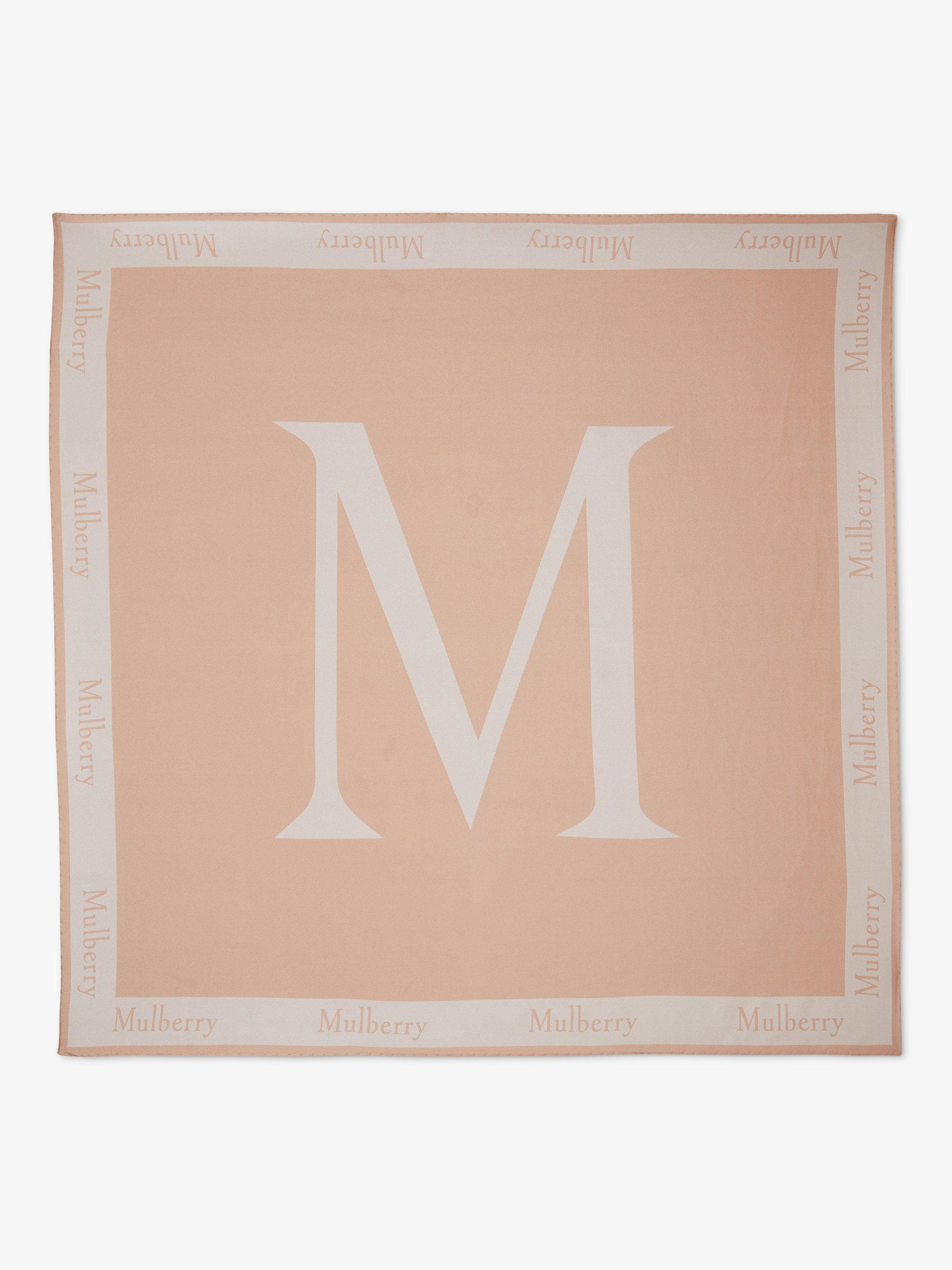 Mulberry Organic Silk Twill Large Letter Square Scarf, Chalk/Maple