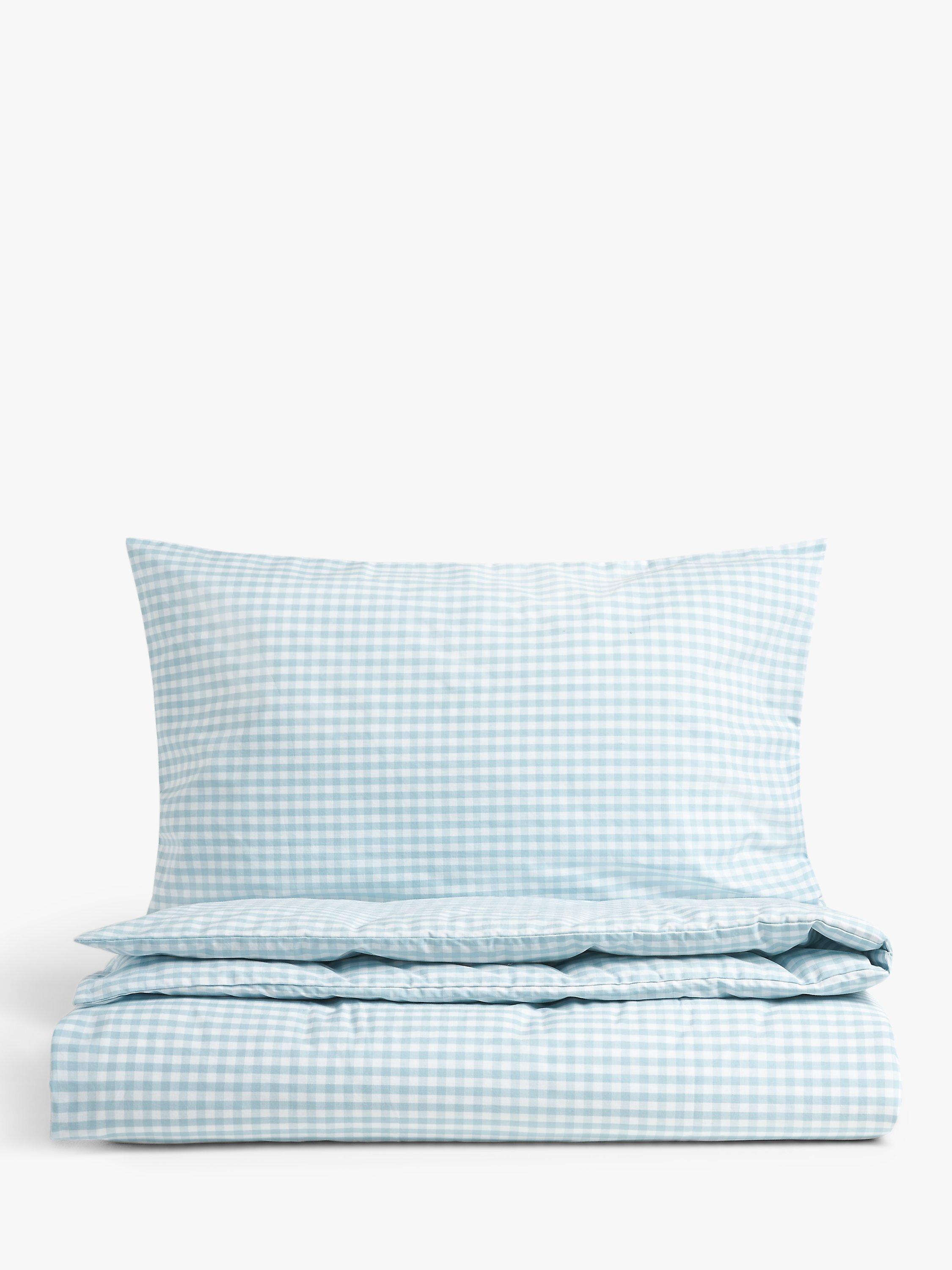 John Lewis Gingham Pure Cotton Duvet Cover Set and Pillowcase Set, Blue, Single Set