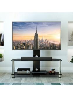 AVF SDCL1140 Corner TV Stand with Mount for TVs up to 65”, Black/Chrome - view 2, Black/Chrome