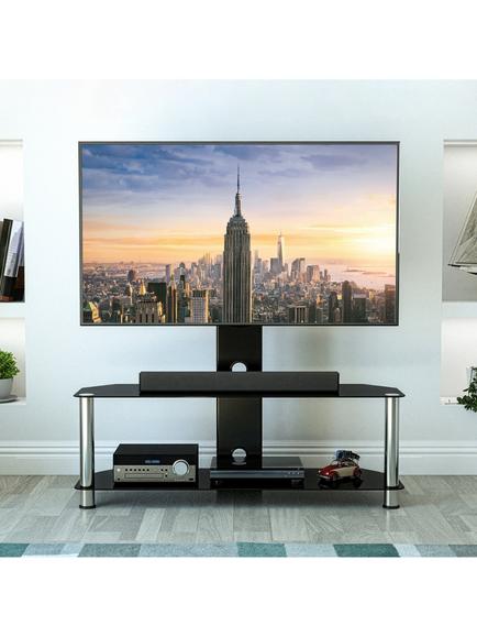 AVF SDCL1140 Corner TV Stand with Mount for TVs up to 65”, Black/Chrome - view 2, Black/Chrome