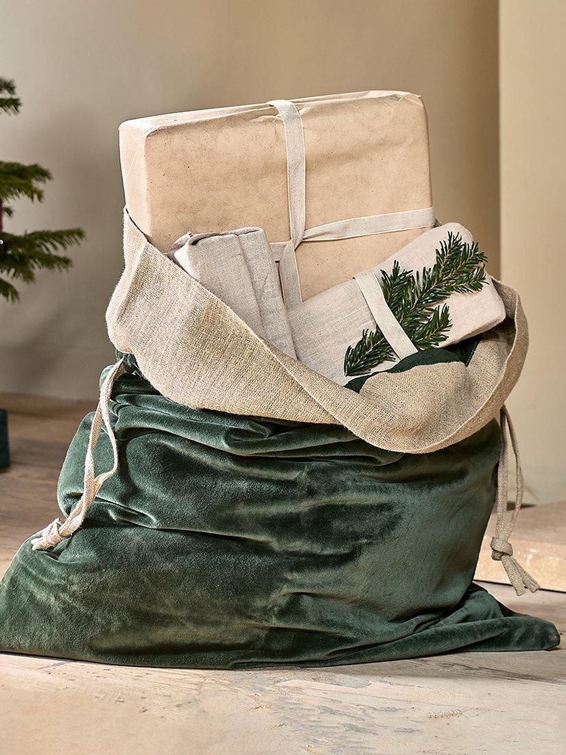 Nkuku Karru Velvet Christmas Sack, Forest Green