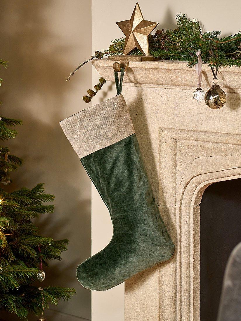 Nkuku Karru Velvet Christmas Stocking, Forest Green