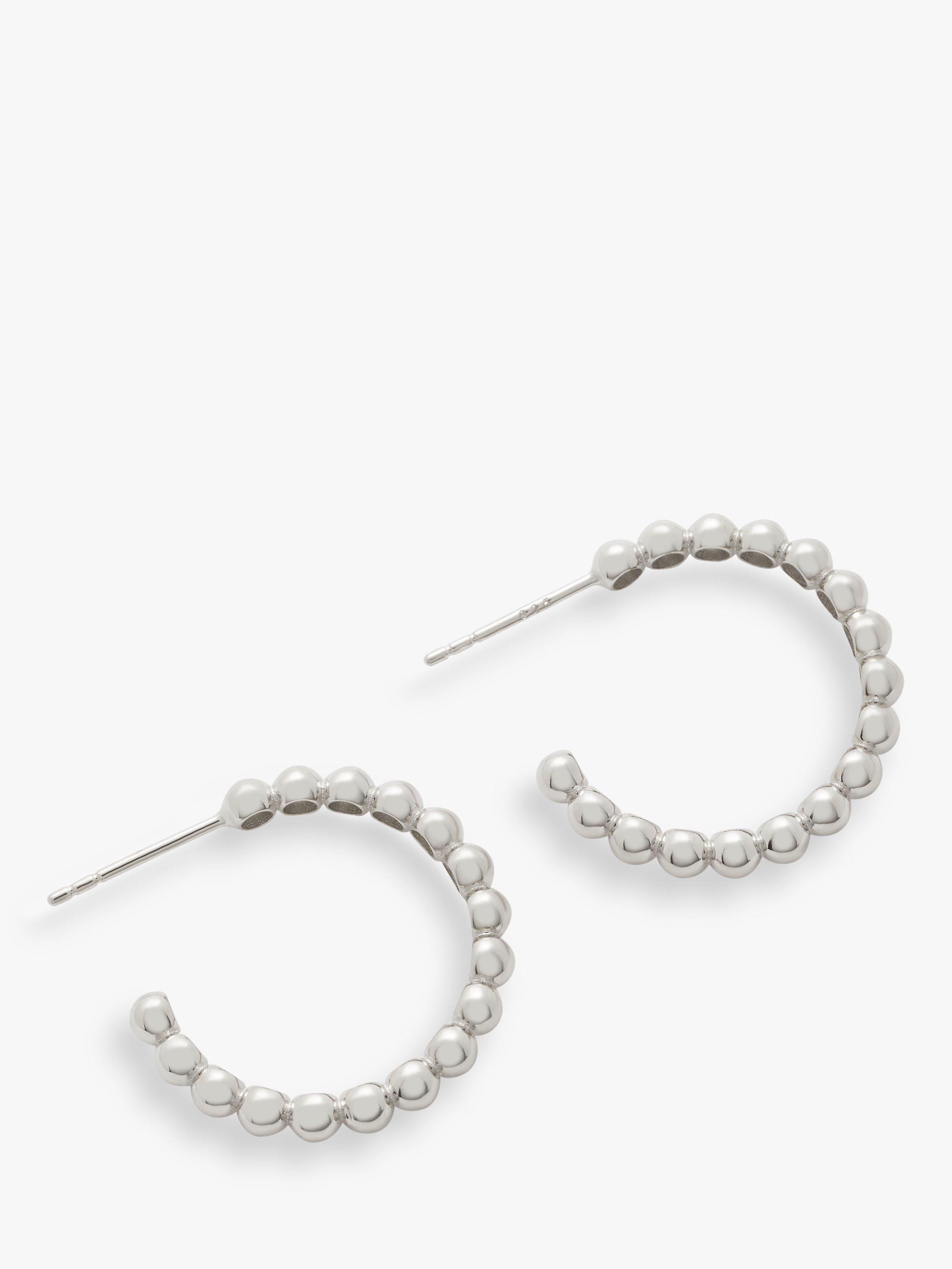 Product image 1 of 3, which shows John Lewis Medium Beaded Hoop Earrings, Silver