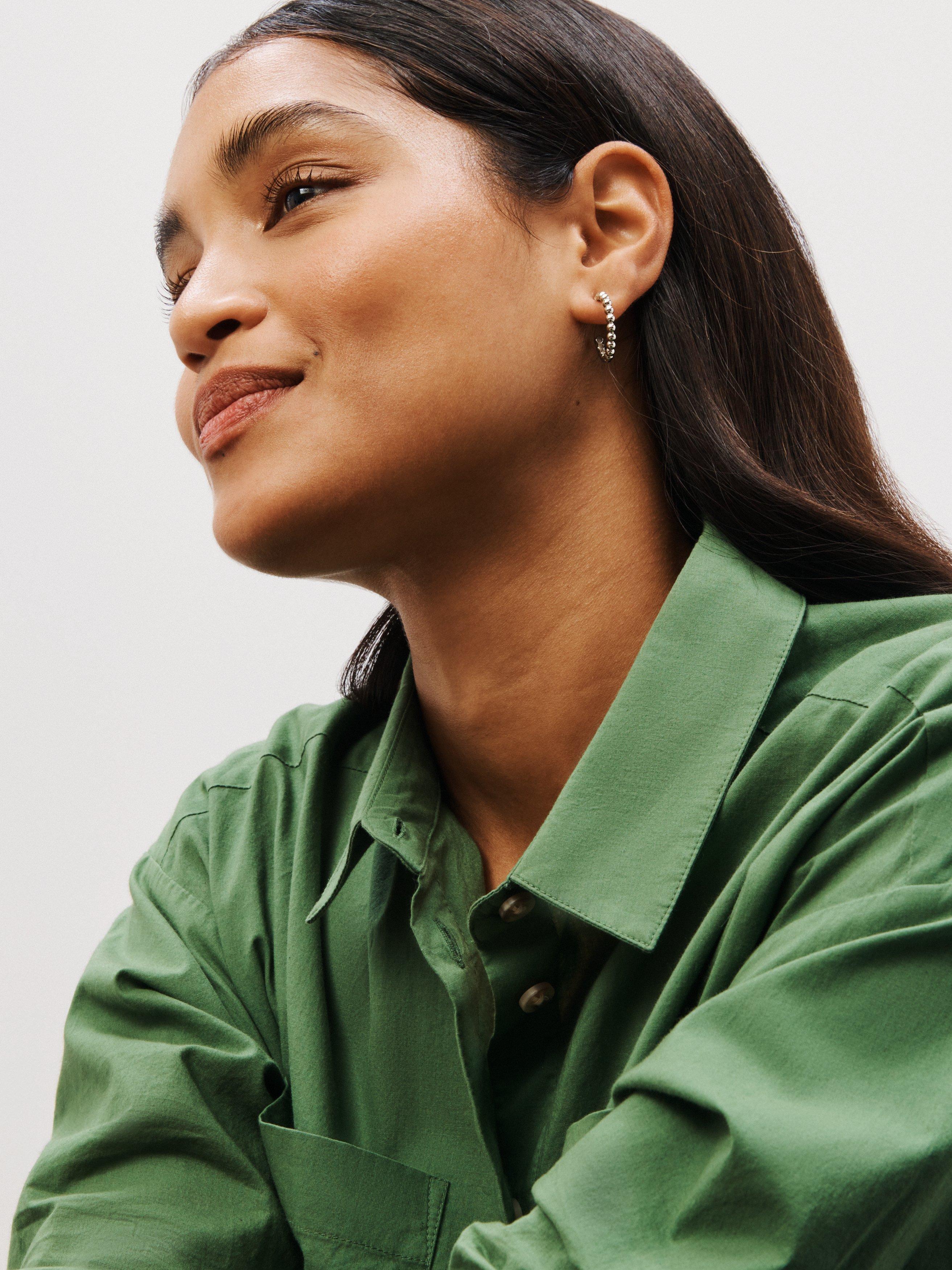 Product image 2 of 3, which shows John Lewis Medium Beaded Hoop Earrings, Silver