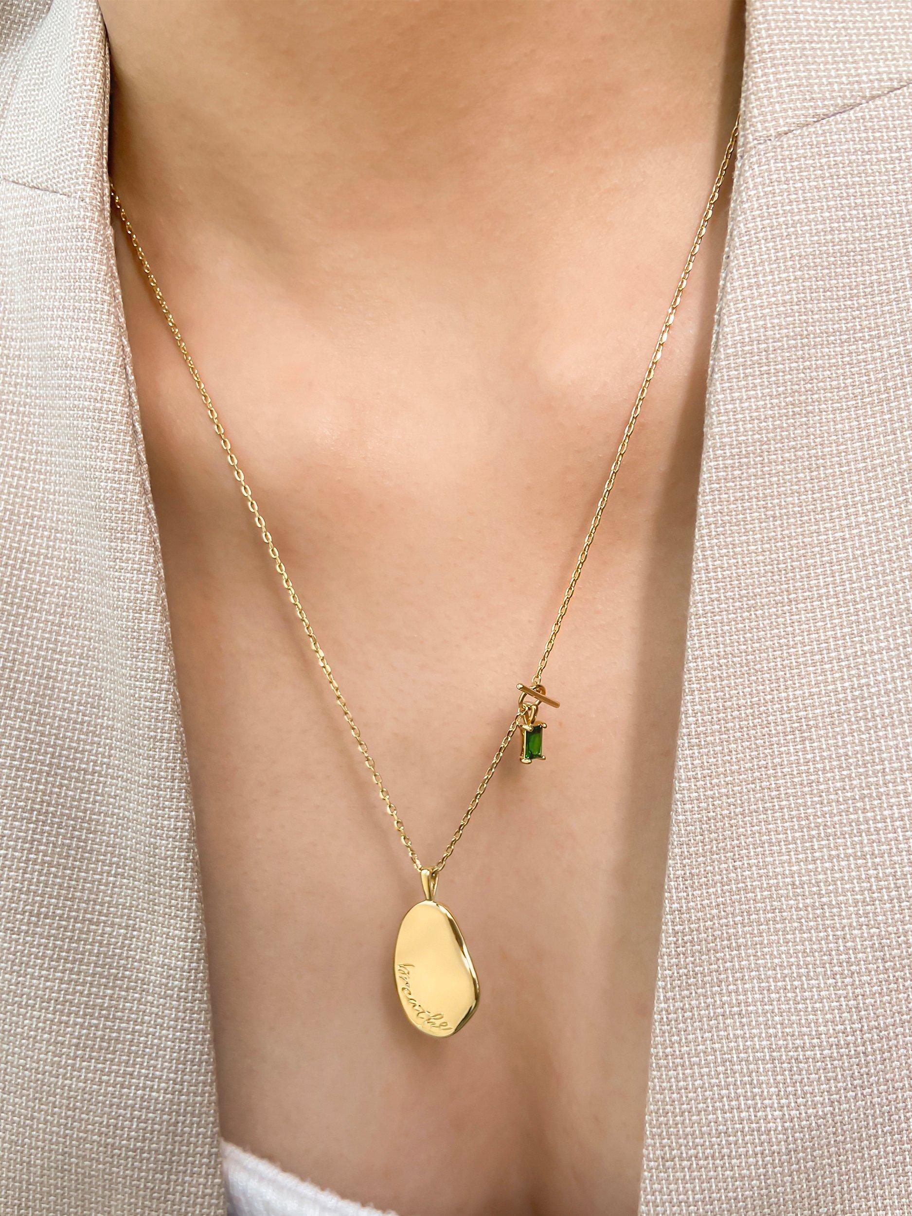 Wanderlust + Co Breathe Mantra Pendant Necklace, Gold