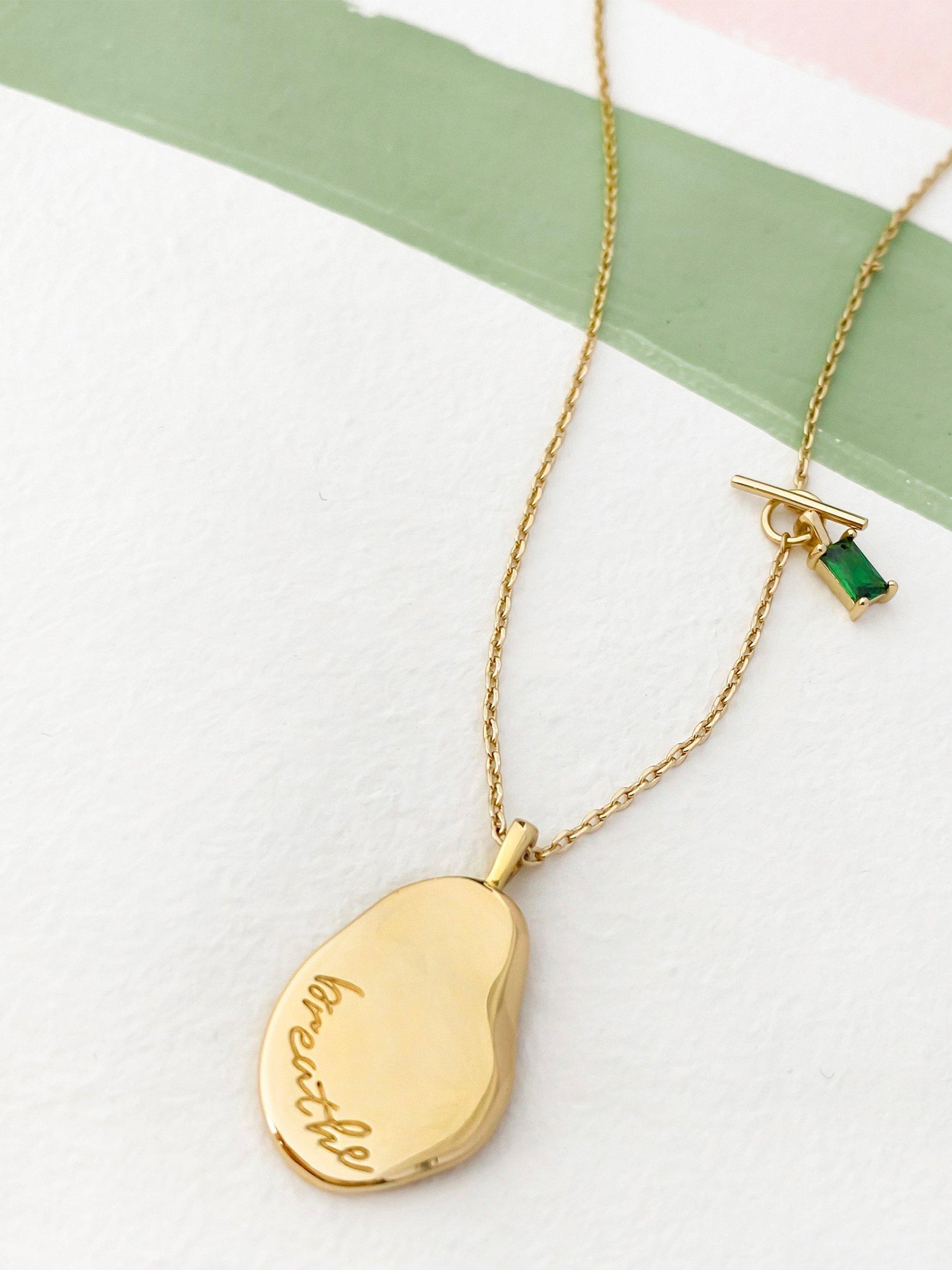 Wanderlust + Co Breathe Mantra Pendant Necklace, Gold