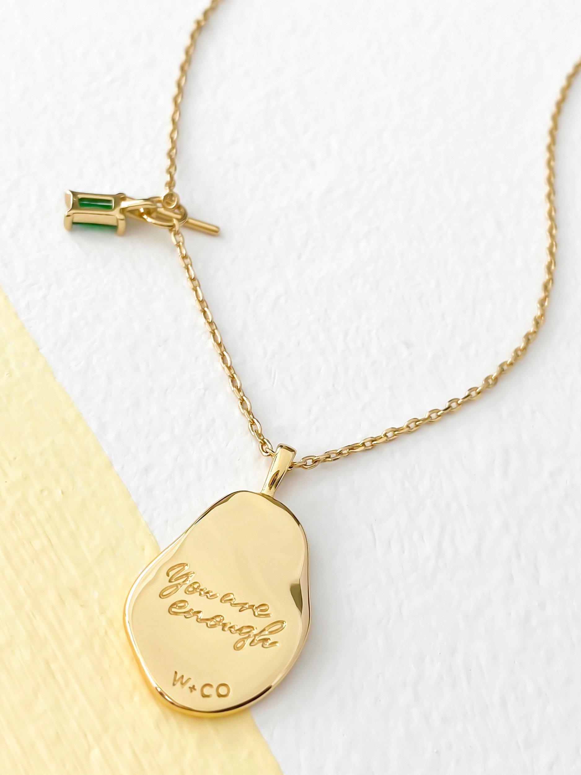 Wanderlust + Co Breathe Mantra Pendant Necklace, Gold
