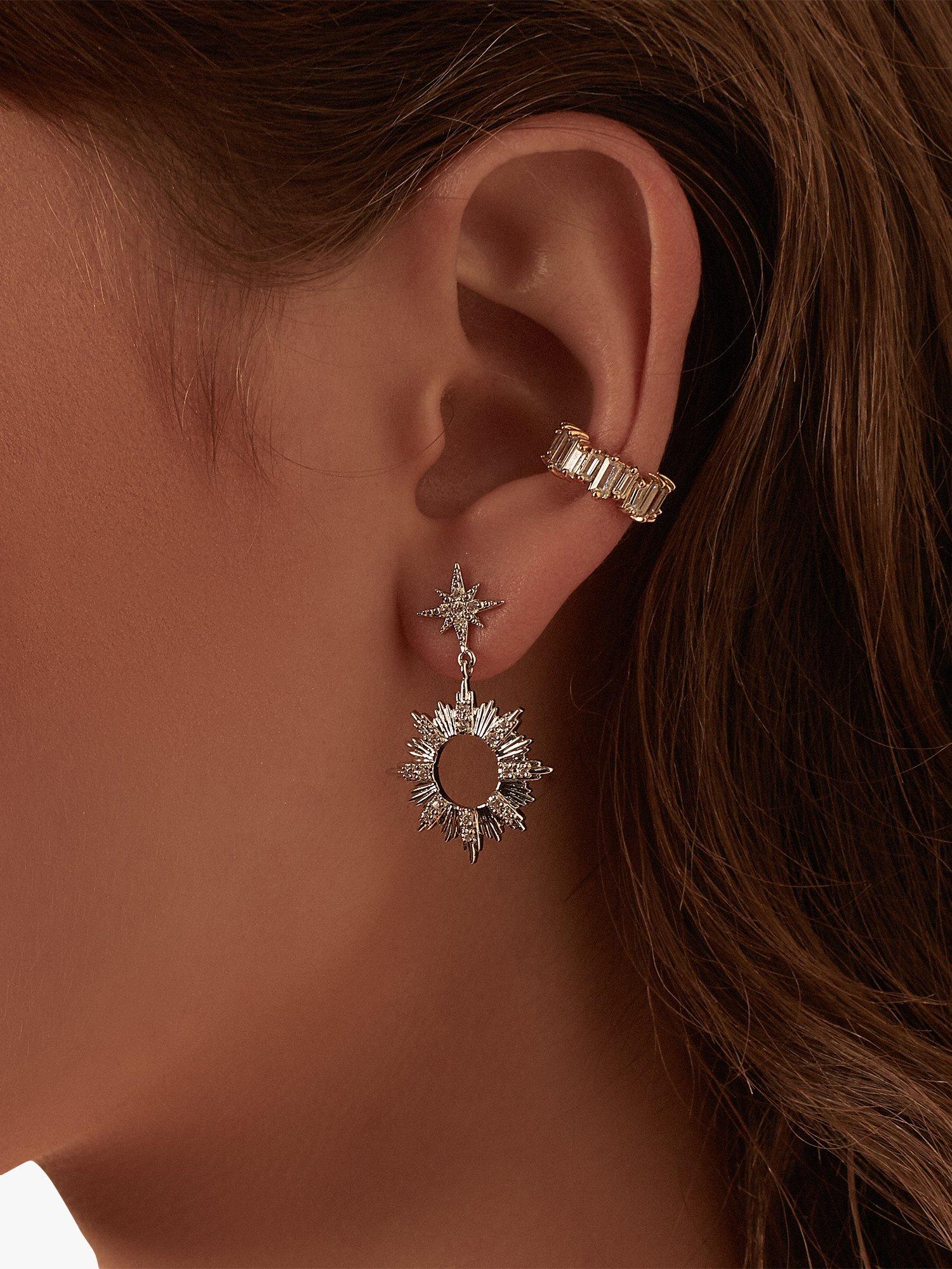 Product image 3 of 4, which shows Wanderlust + Co Sunseeker Drop Earrings, Silver