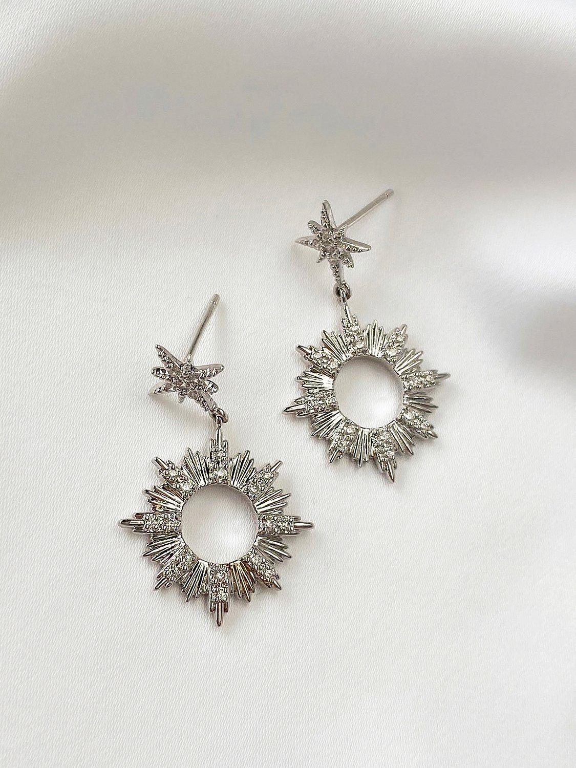 Product image 4 of 4, which shows Wanderlust + Co Sunseeker Drop Earrings, Silver