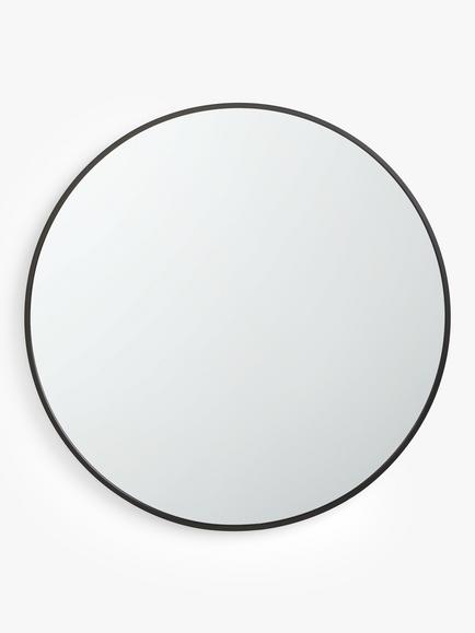 John Lewis Thin Metal Frame Round Wall Mirror, 65cm, Black