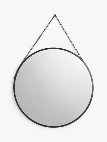 John Lewis Round Metal Frame Chain Hanging Mirror, 50cm, Black