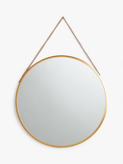 John Lewis Round Metal Frame Chain Hanging Mirror, 50cm, Gold
