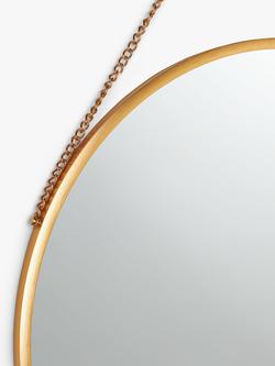 John Lewis Round Metal Frame Chain Hanging Mirror, 50cm - view 2, Gold